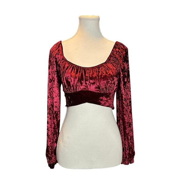 Altar'd State Tops - Altar’d State Crushed Velvet Long Sleeve Burgundy Crop top